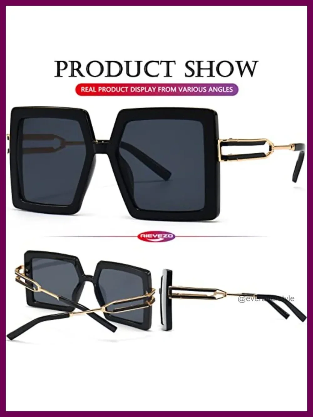 Oversized Square Sunglasses Women UV400 Protection Retro Metal Temple